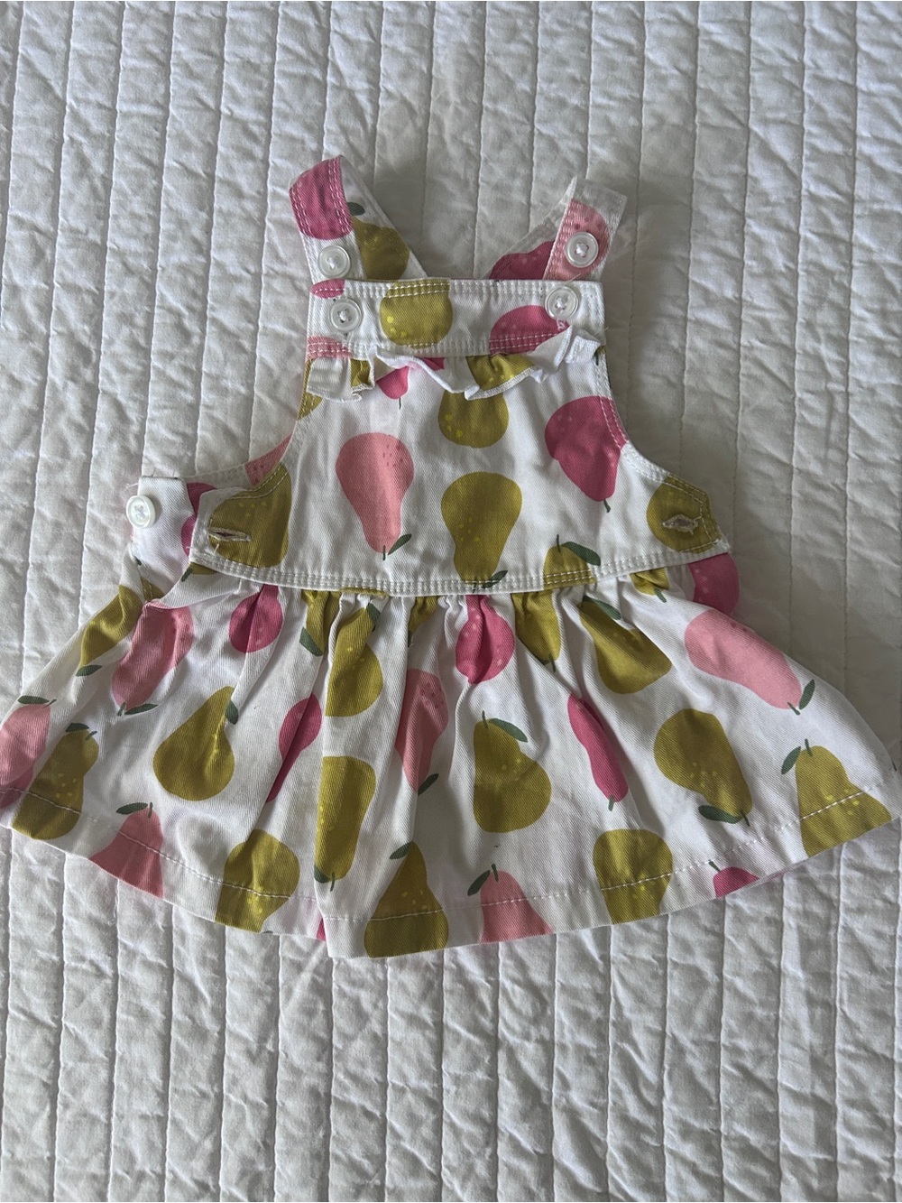 Carter's White Pinafore Dress with Pink and Yellow Pears Denim 3-6 months